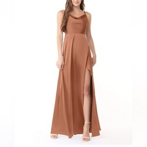 Azazie Naomie Stetch Satin Dress in Bronzer